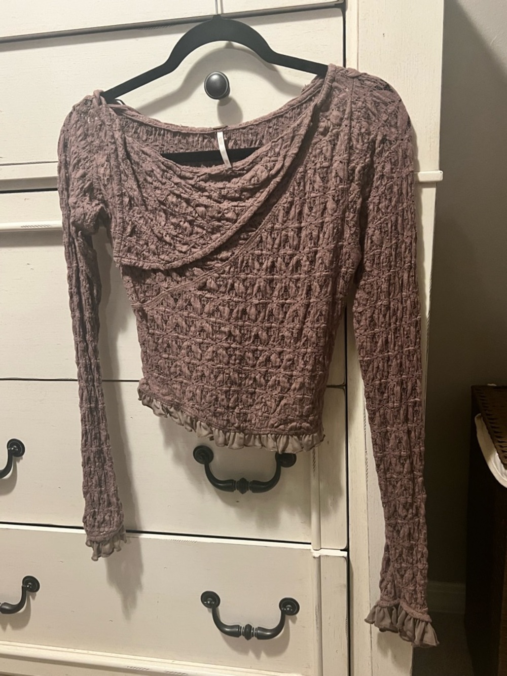 Free People Dusty Mauve Textured Knit Top with Ruffle Edge